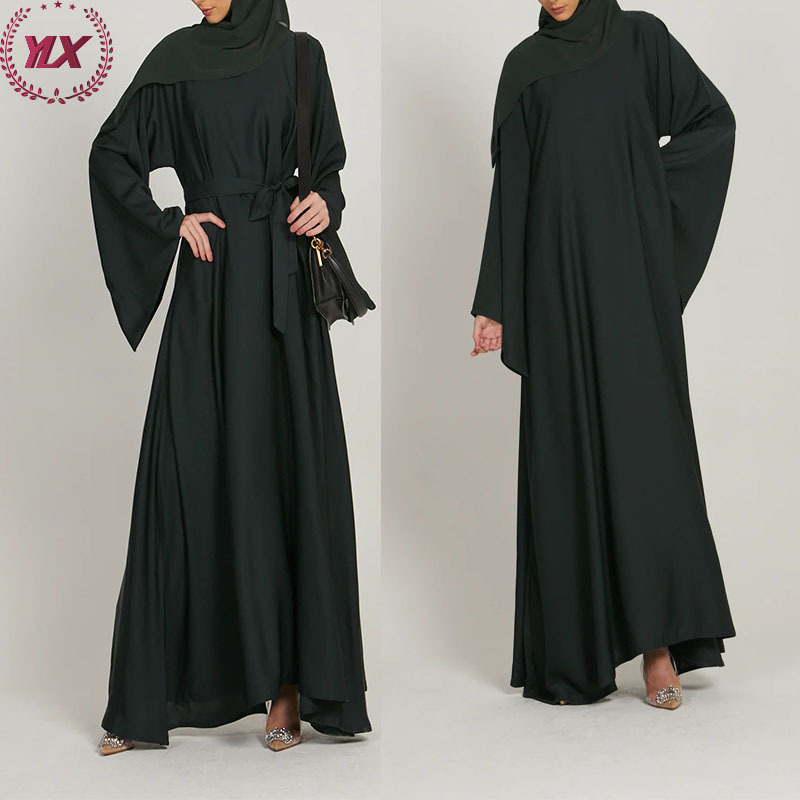 Latest Design High Quality Flared Sleeve Umbrella Cutting Deep Forest Green Polyester Elegant Abayas For Women Muslim