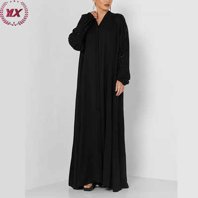 Wholesale Modest Long Sleeves Beads Embroidery Dress Islamic Abaya for Muslim Women OEM Service Black Abaya Dubai Abaya Adults