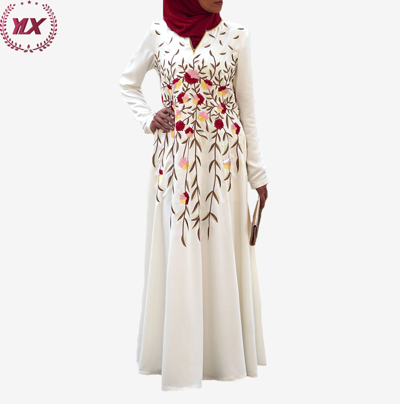 Wholesale Elegant Long Sleeve Kaftan Dubai Modern Luxury Fashion Muslim Women Dresses Arabic Embroidered Floral Abaya Gown