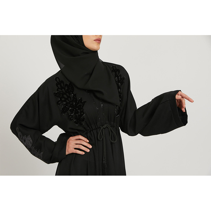 Solid ColorPakaian Satin Factory Women Venonat Collar Moroccan Tunisian Muslim Abaya Robe With Hijab Clothing Islamic Maxi Dress