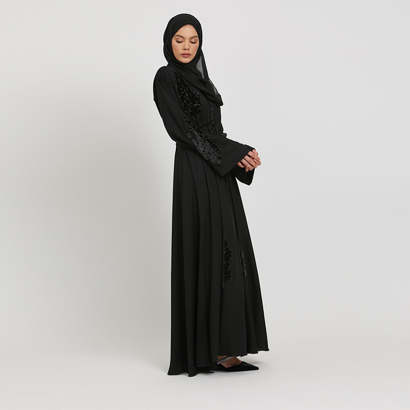 Solid ColorPakaian Satin Factory Women Venonat Collar Moroccan Tunisian Muslim Abaya Robe With Hijab Clothing Islamic Maxi Dress