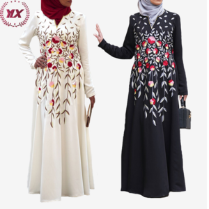 Wholesale Elegant Long Sleeve Kaftan Dubai Modern Luxury Fashion Muslim Women Dresses Arabic Embroidered Floral Abaya Gown