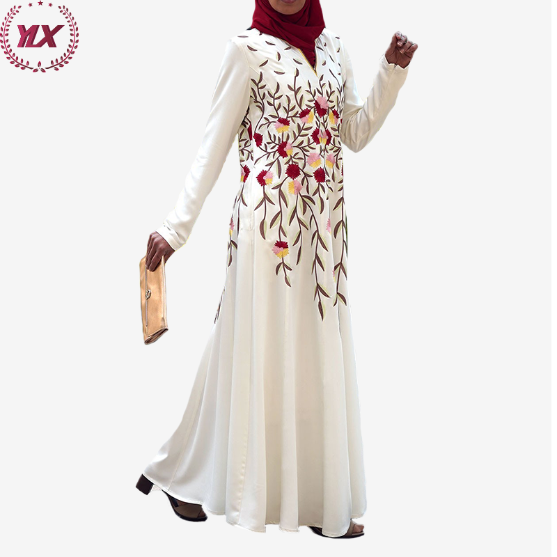 Wholesale Elegant Long Sleeve Kaftan Dubai Modern Luxury Fashion Muslim Women Dresses Arabic Embroidered Floral Abaya Gown