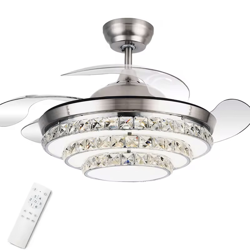 ceiling fan 42 inch hidden blades remote control crystal large Chandeliers Pendant Lights LED ceiling fan with light