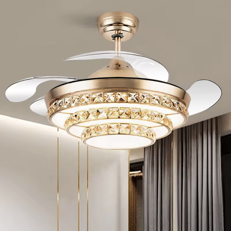 ceiling fan 42 inch hidden blades remote control crystal large Chandeliers Pendant Lights LED ceiling fan with light