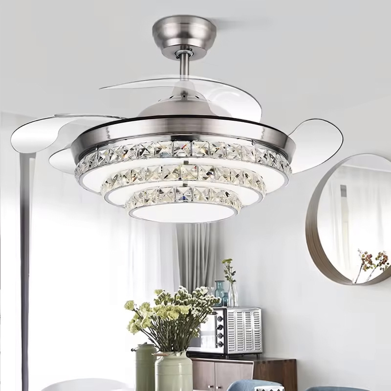 ceiling fan 42 inch hidden blades remote control crystal large Chandeliers Pendant Lights LED ceiling fan with light