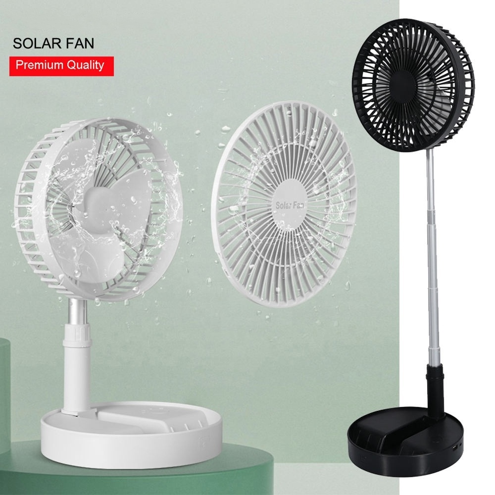 Mini Folding Fan 8 Inch Solar Power Cooler Pedestal Standing fan Portable Usb Rechargeable Tower Table Desk Stand Fan