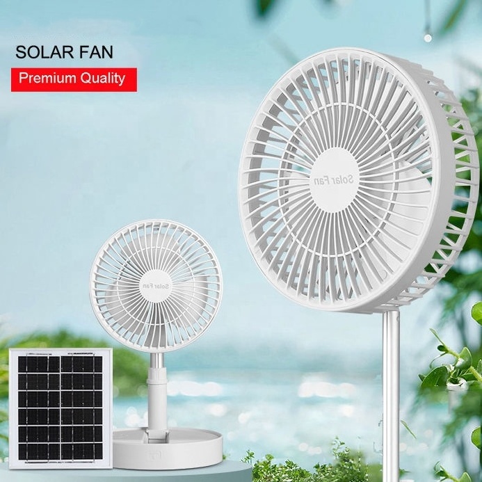 Mini Folding Fan 8 Inch Solar Power Cooler Pedestal Standing fan Portable Usb Rechargeable Tower Table Desk Stand Fan