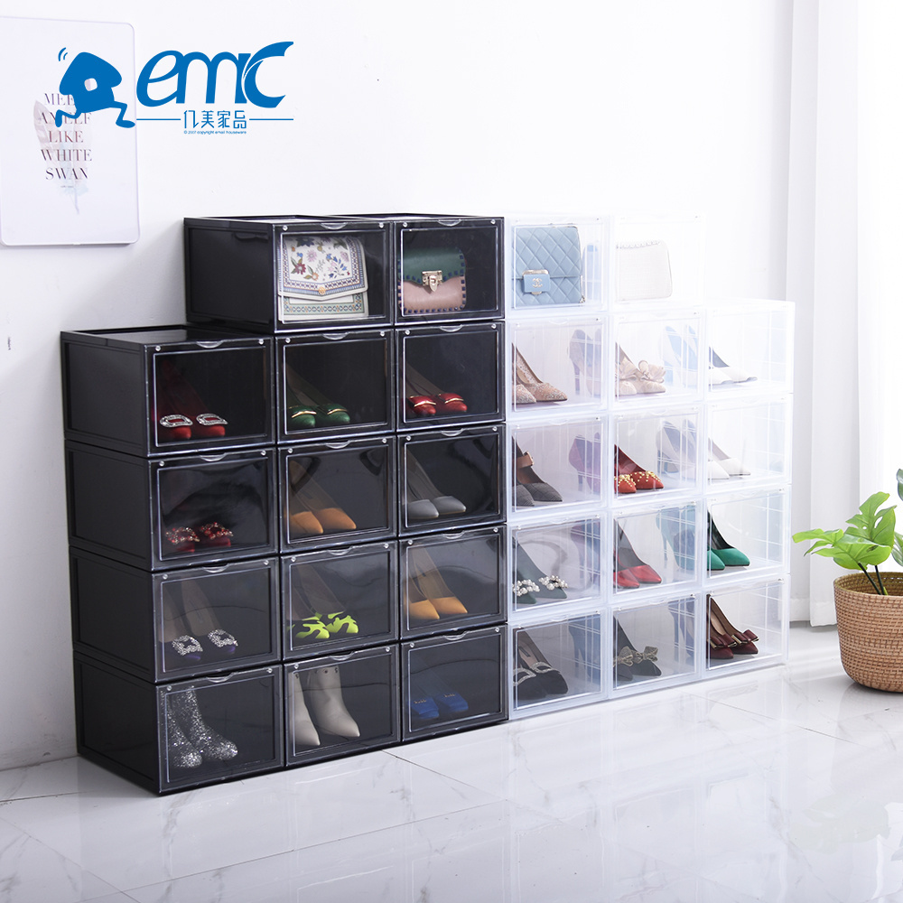 2 tier space saving saver plastic clear stackable shoe organizer