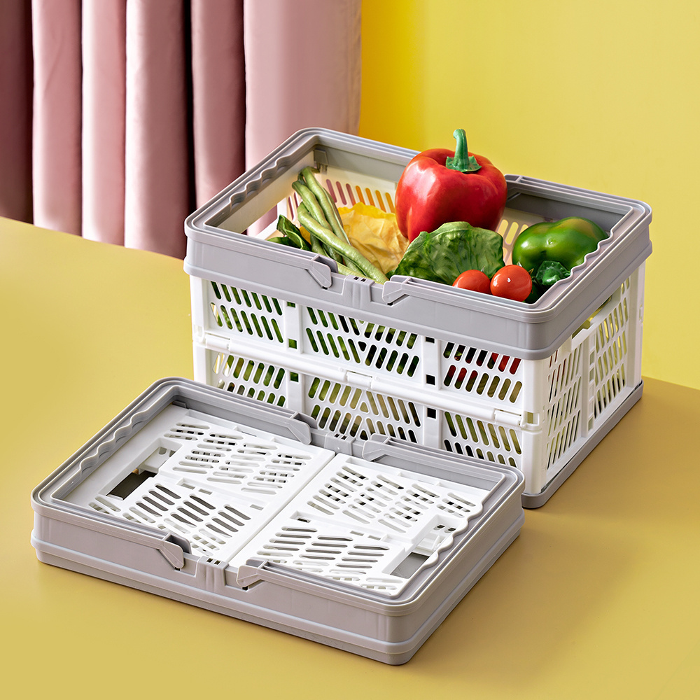 Folding vegetable fruit basket cheap wholesale plastic collapsible picnic basket mini shopping basket