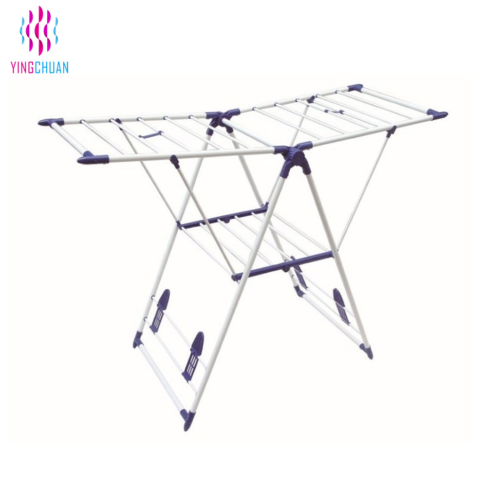 Foldable 2 layers mental material clothes hanger cloth drying rack