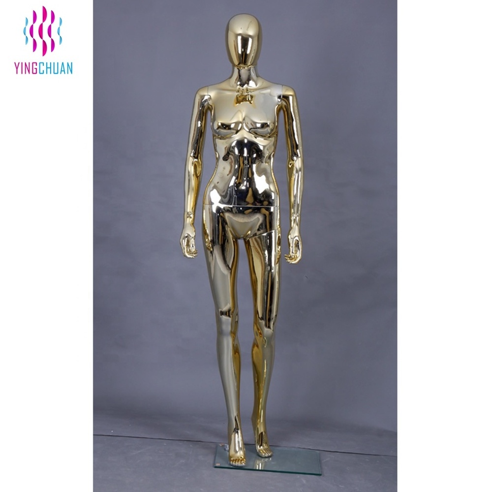 Fashion Gold Colour Female Glossy Chrome Mannequin