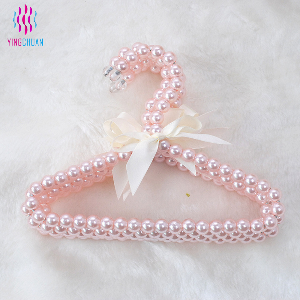 Children Kids Pearl Beaded Bowknot Clothes Hangers with Trouser Bar Baby Hangers