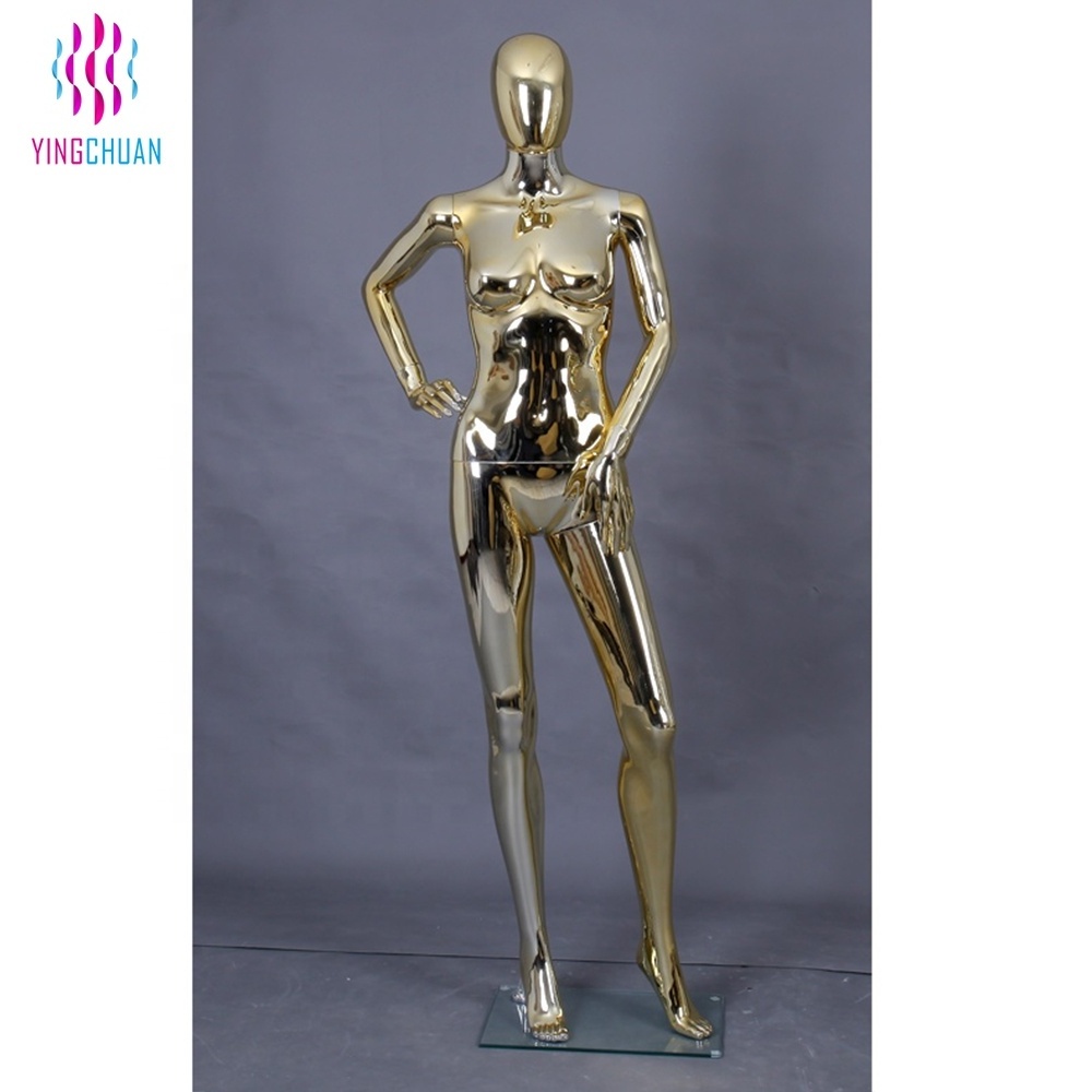 Fashion Gold Colour Female Glossy Chrome Mannequin