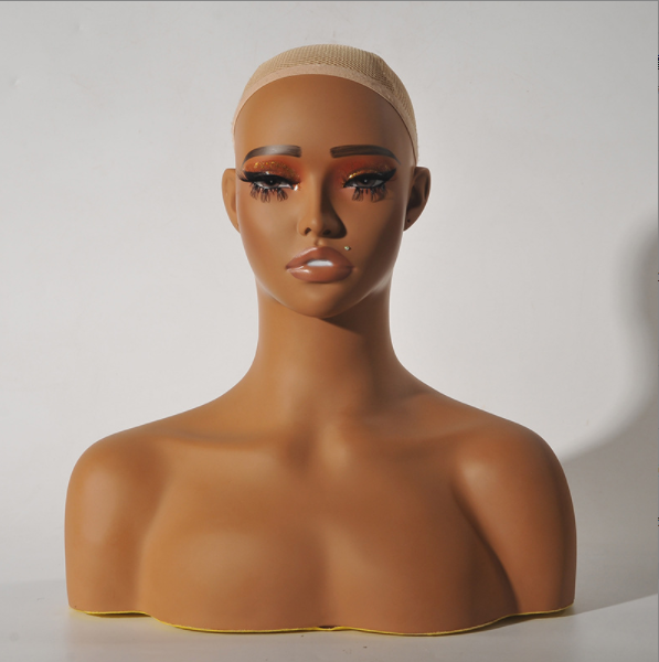 Ready to Ship Realistic Make up Female Mannequins Head With Shoulders Bust For Wigs for Sale