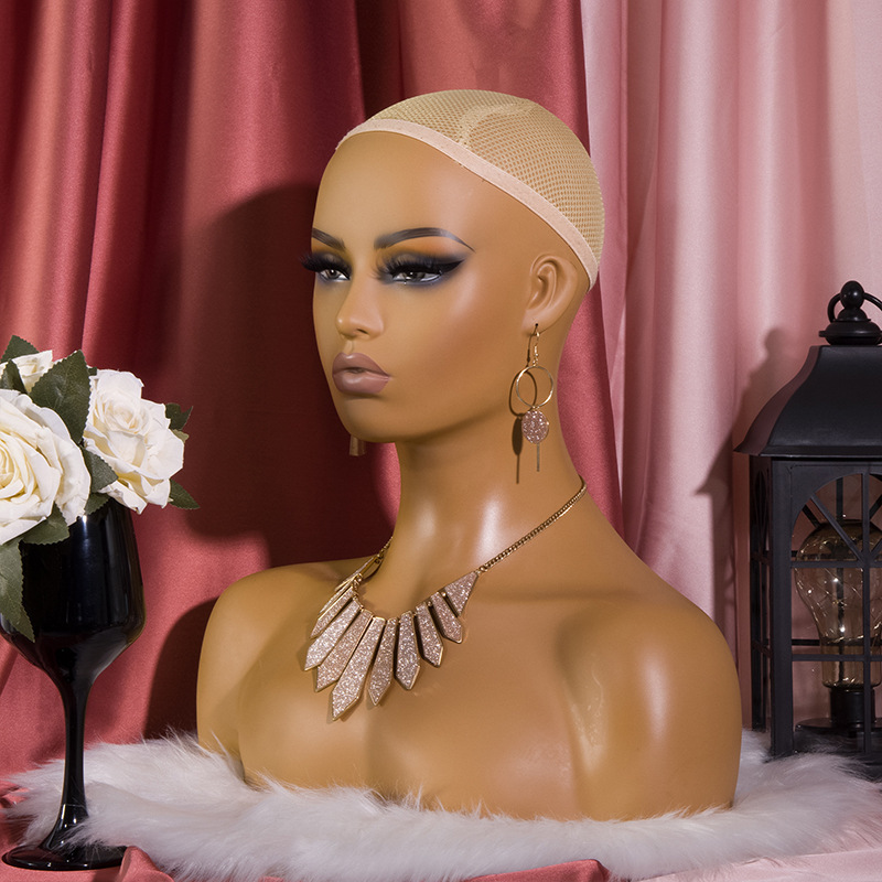 Makeup African American PVC Realistic Female Wig Display Mannequins Head With Shoulders Bust For Wigs