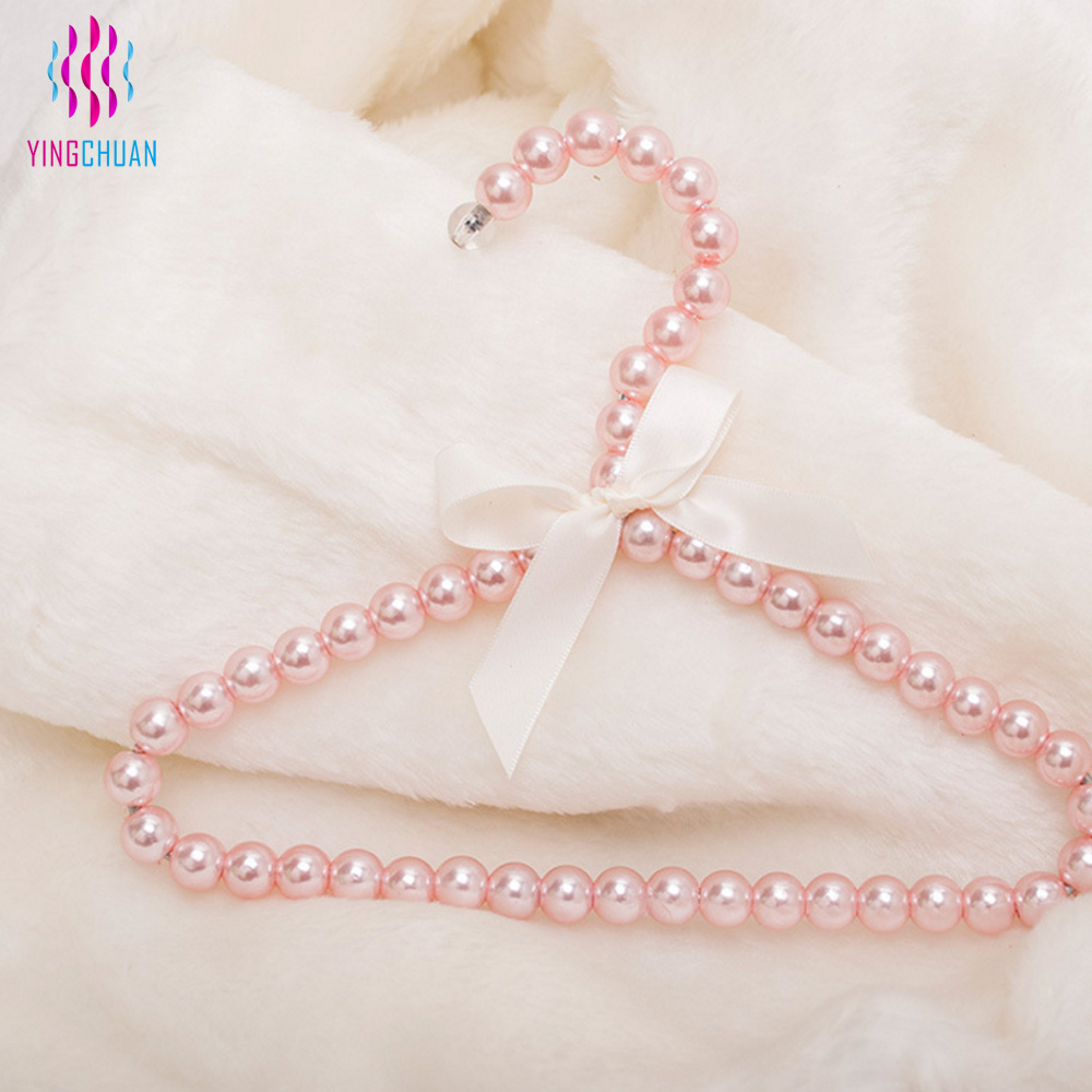 Children Kids Pearl Beaded Bowknot Clothes Hangers with Trouser Bar Baby Hangers