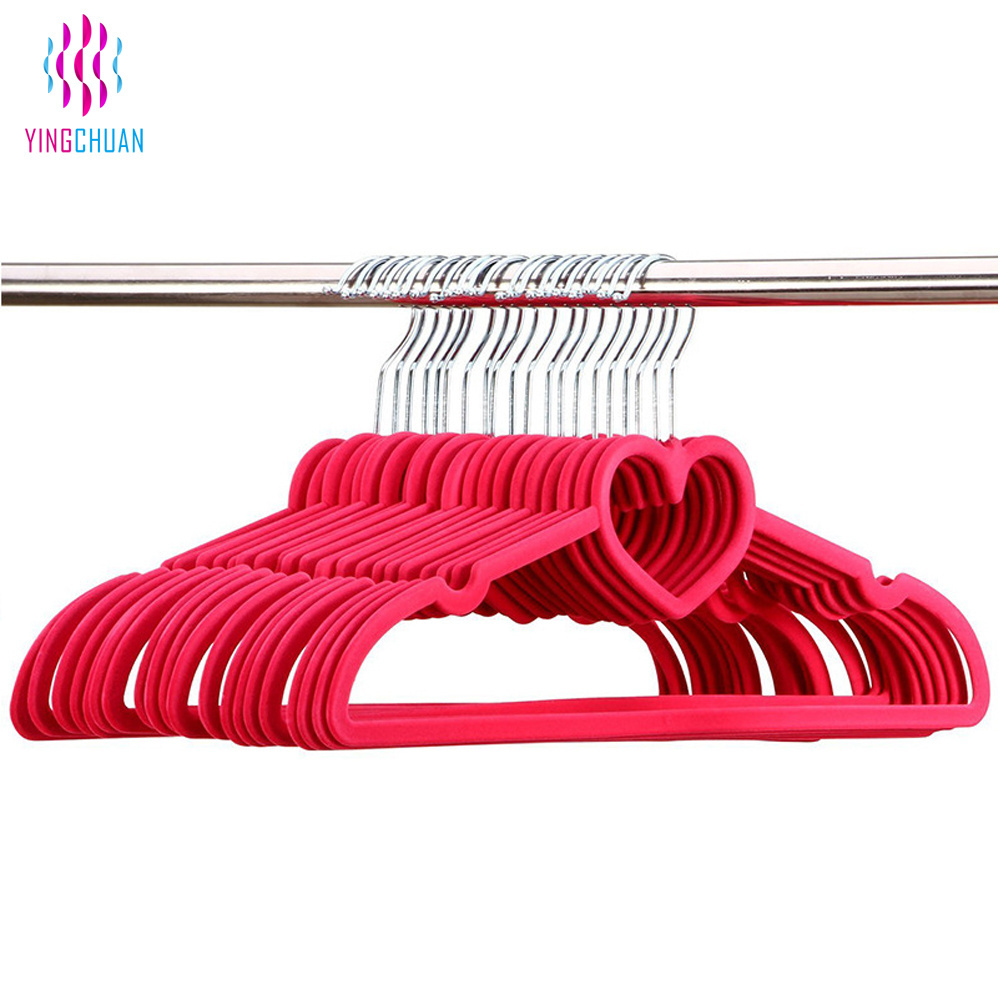 Plastic clothes hanger heart shape velvet hanger for coat suit