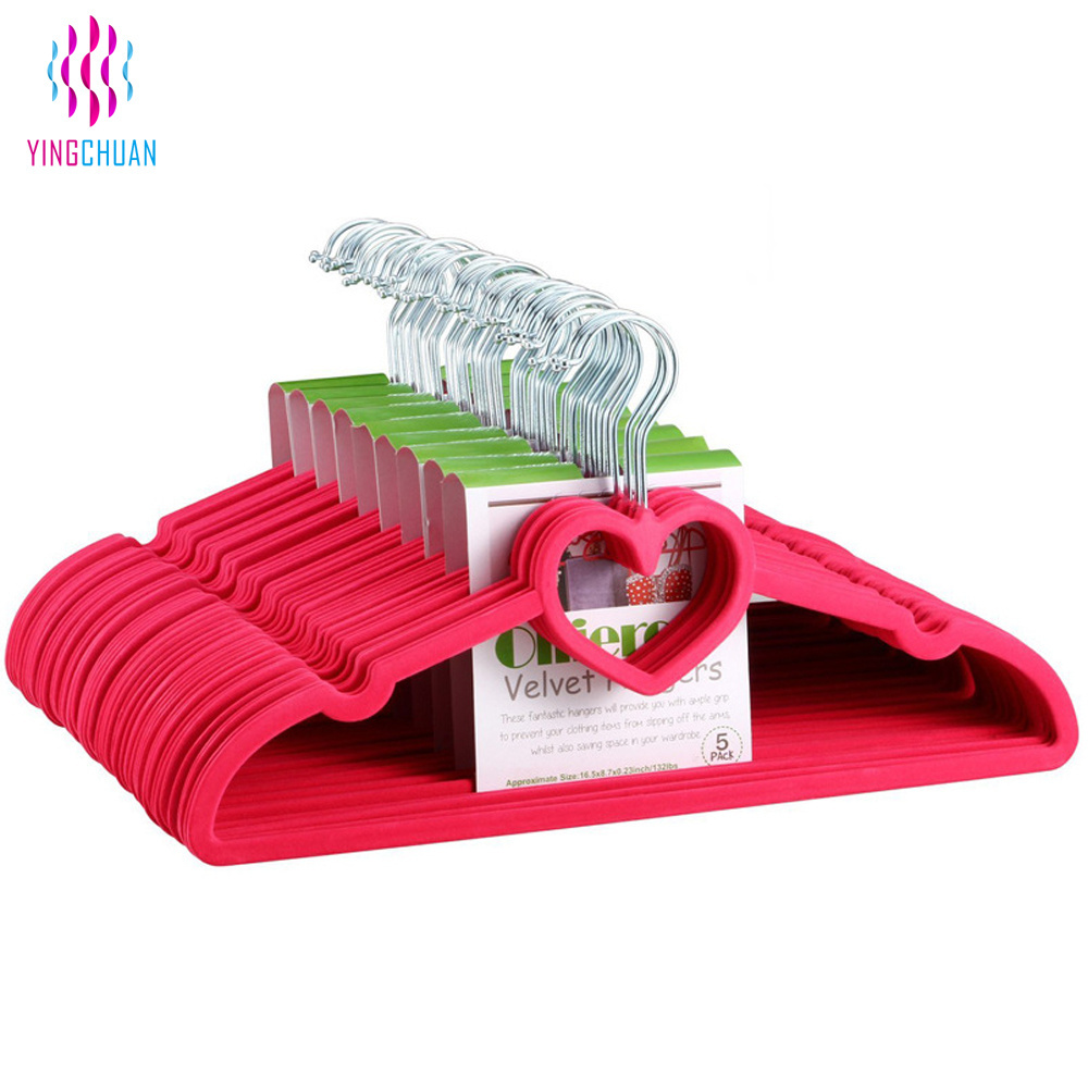 Plastic clothes hanger heart shape velvet hanger for coat suit