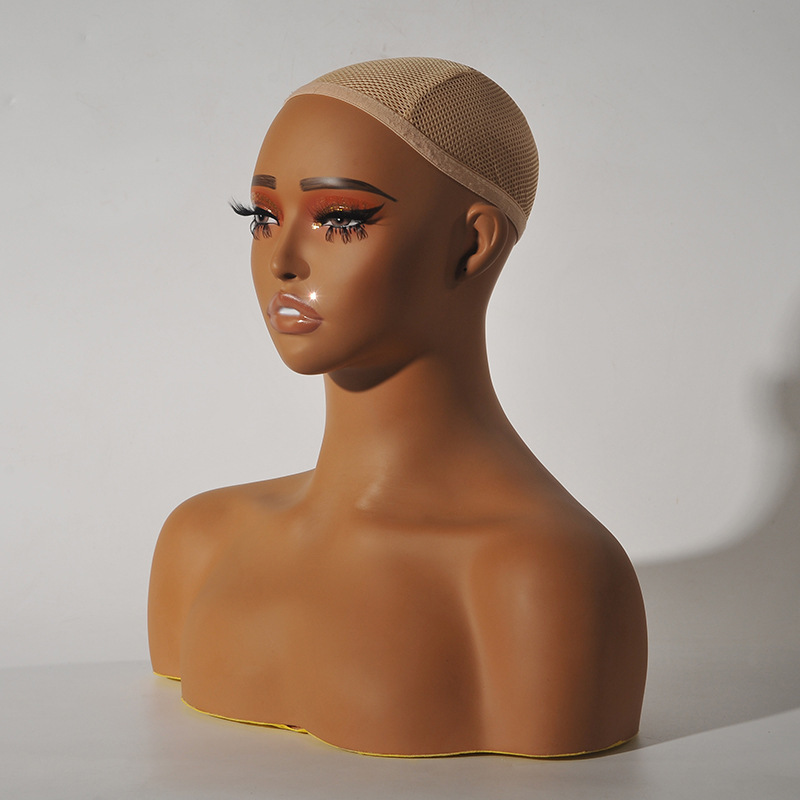 Ready to Ship Realistic Make up Female Mannequins Head With Shoulders Bust For Wigs for Sale