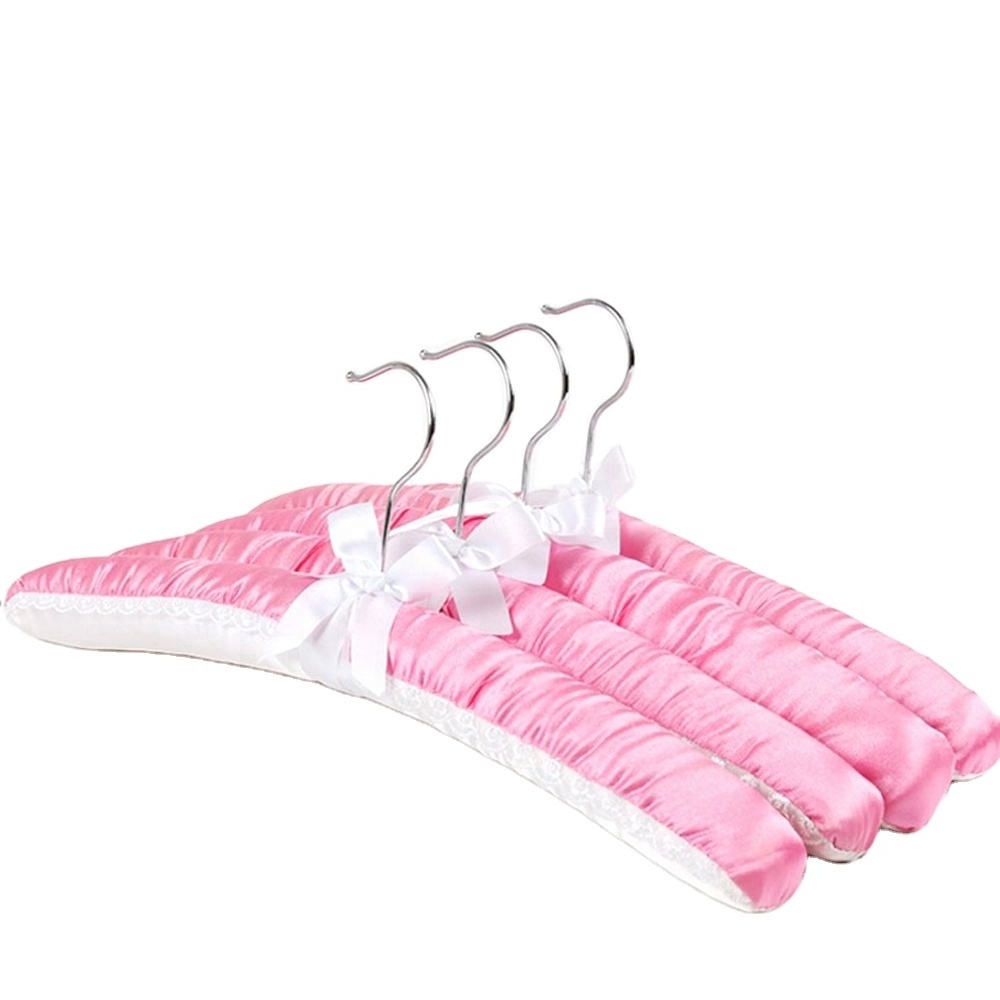 Wholesale cheap padded fabric pink hangers for clothes Velvet hanger