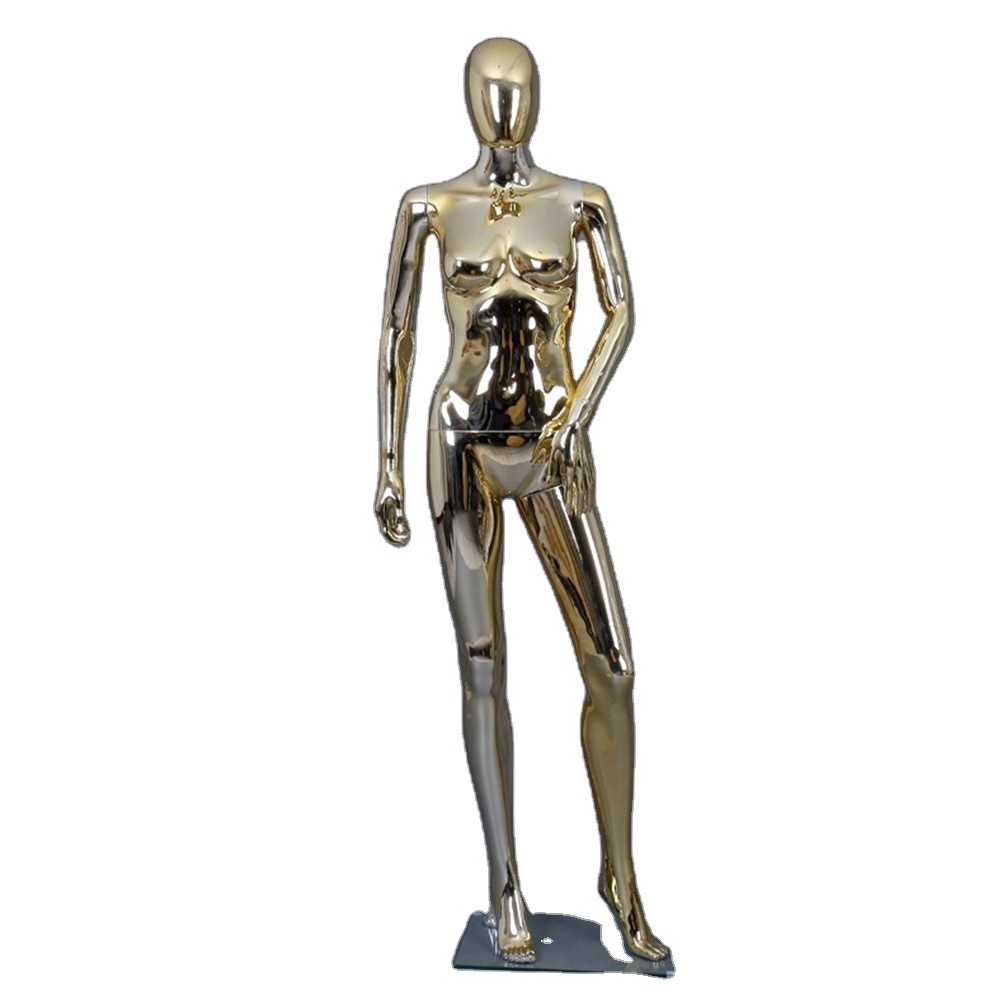 Fashion Gold Colour Female Glossy Chrome Mannequin