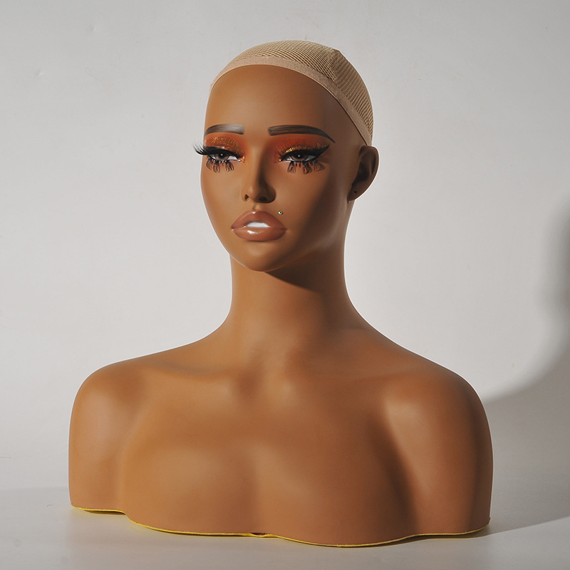 Ready to Ship Realistic Make up Female Mannequins Head With Shoulders Bust For Wigs for Sale