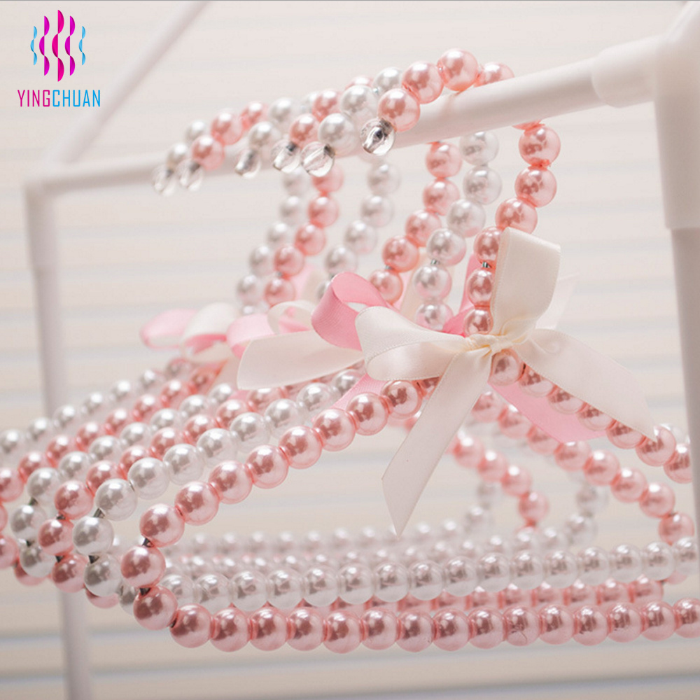 Children Kids Pearl Beaded Bowknot Clothes Hangers with Trouser Bar Baby Hangers