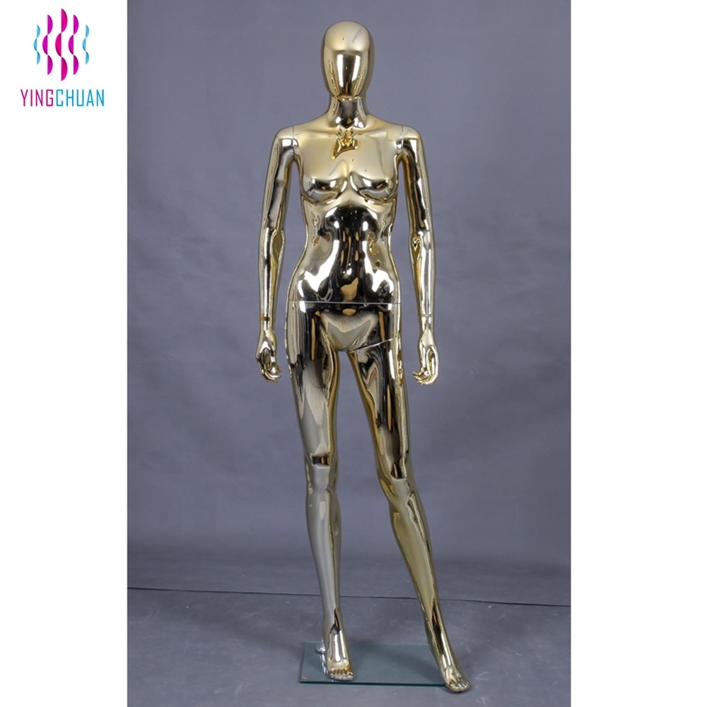 Fashion Gold Colour Female Glossy Chrome Mannequin