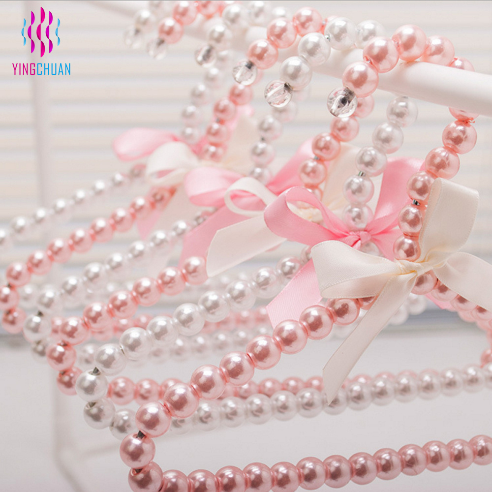 Children Kids Pearl Beaded Bowknot Clothes Hangers with Trouser Bar Baby Hangers