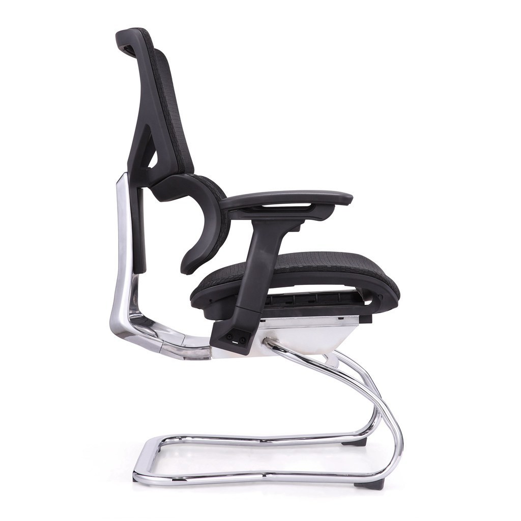 Simple Style Very Cheap Price Office Chair Without Wheels Mesh Backrest Meeting Room Conference Chair With Bow Base