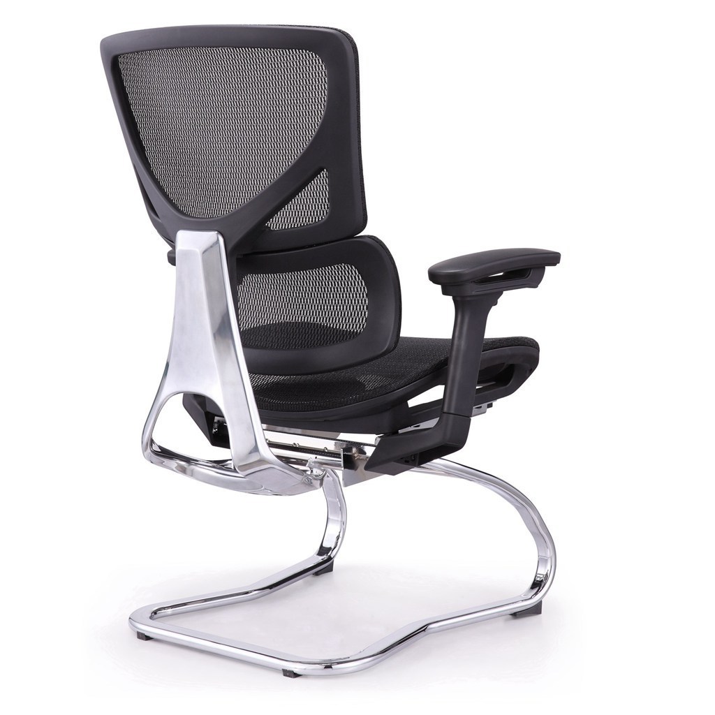 Simple Style Very Cheap Price Office Chair Without Wheels Mesh Backrest Meeting Room Conference Chair With Bow Base