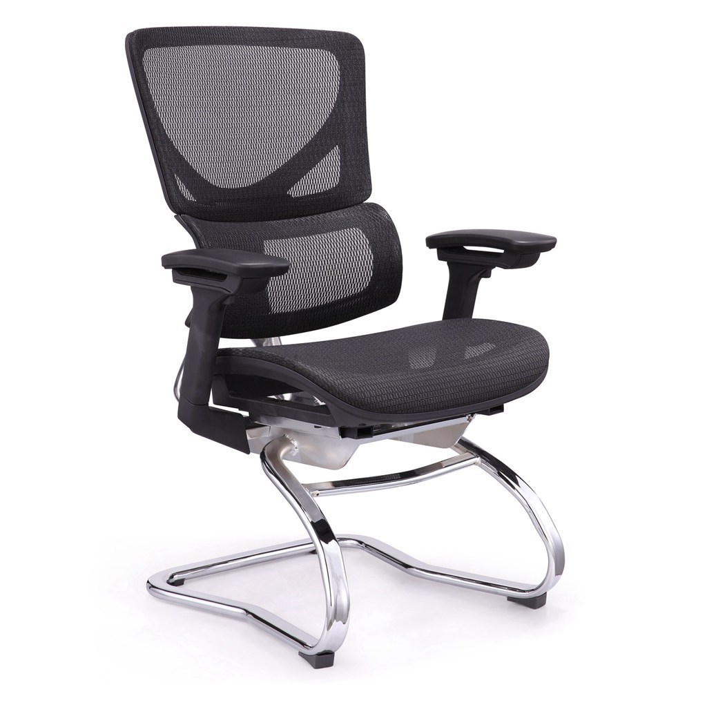 Simple Style Very Cheap Price Office Chair Without Wheels Mesh Backrest Meeting Room Conference Chair With Bow Base