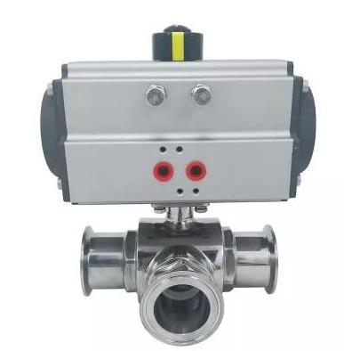 Sanitary Hygienic Stainless steel 304 Tri Clamp Pneumatic Actuated  L type Three Way Ball Valve