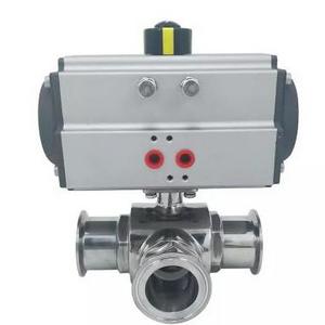 Sanitary Hygienic Stainless steel 304 Tri Clamp Pneumatic Actuated  L type Three Way Ball Valve