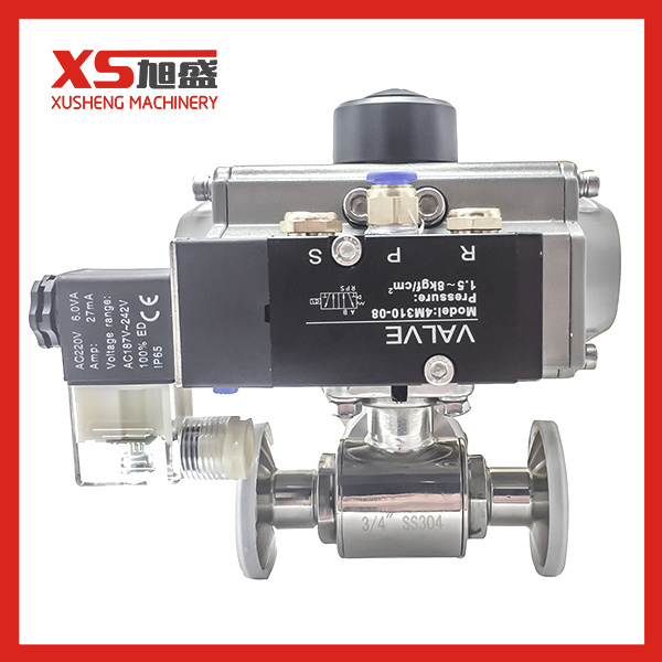 Sanitary Hygienic Stainless steel 304 Tri Clamp Pneumatic Actuated  L type Three Way Ball Valve