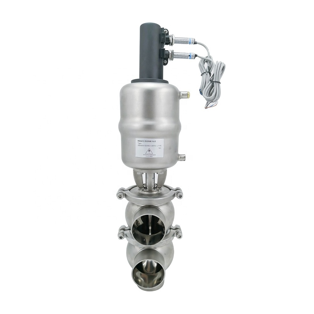 Stainless Steel SS316L Sanitary Hygienic 3-way LL Model Pneumatic Diverter Valve with Proximity Switch