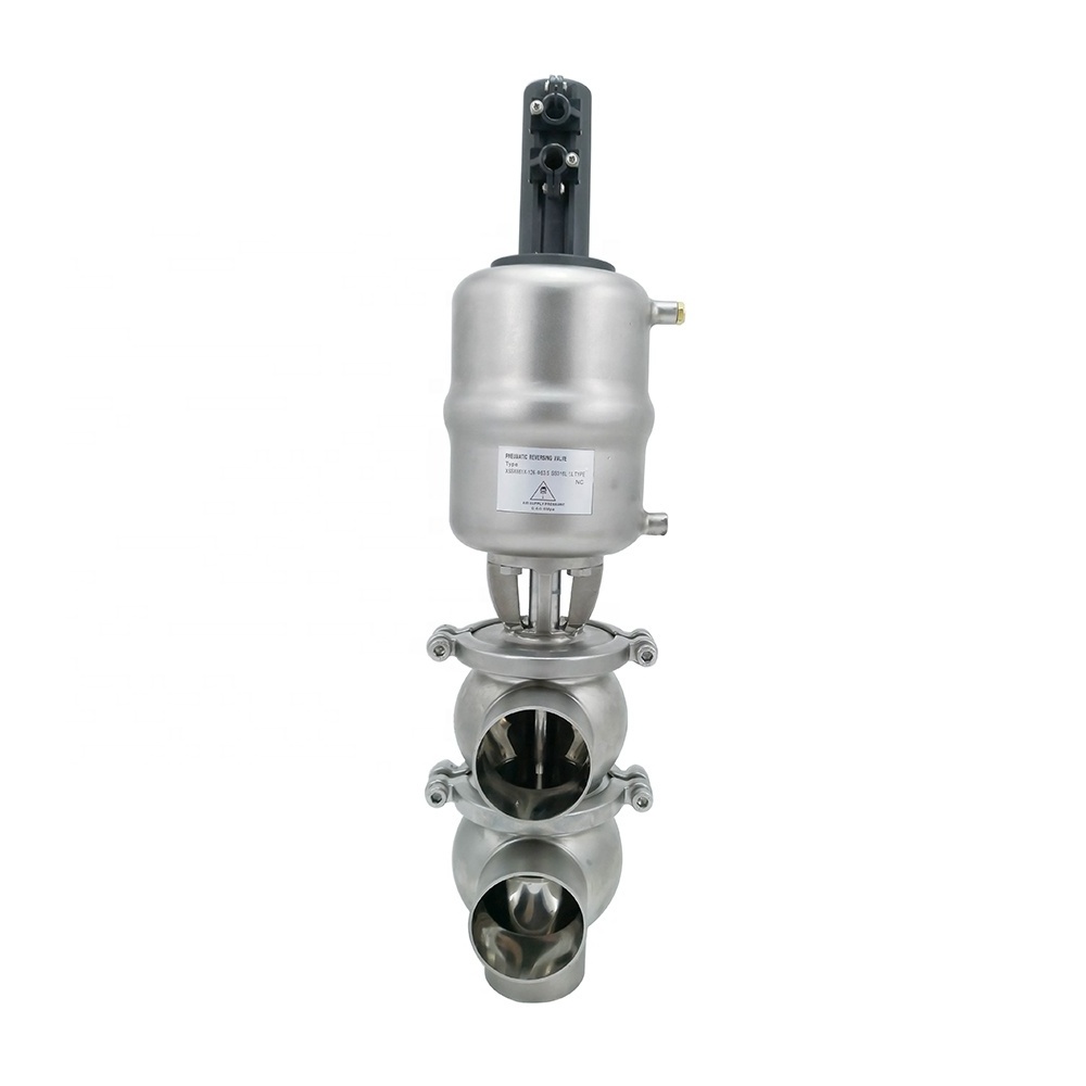 Stainless Steel SS316L Sanitary Hygienic 3-way LL Model Pneumatic Diverter Valve with Proximity Switch