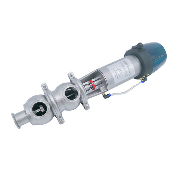 Sanitary Stainless Steel clamp Reversing Pneumatic Divert Seat Valve with 24V Control Head