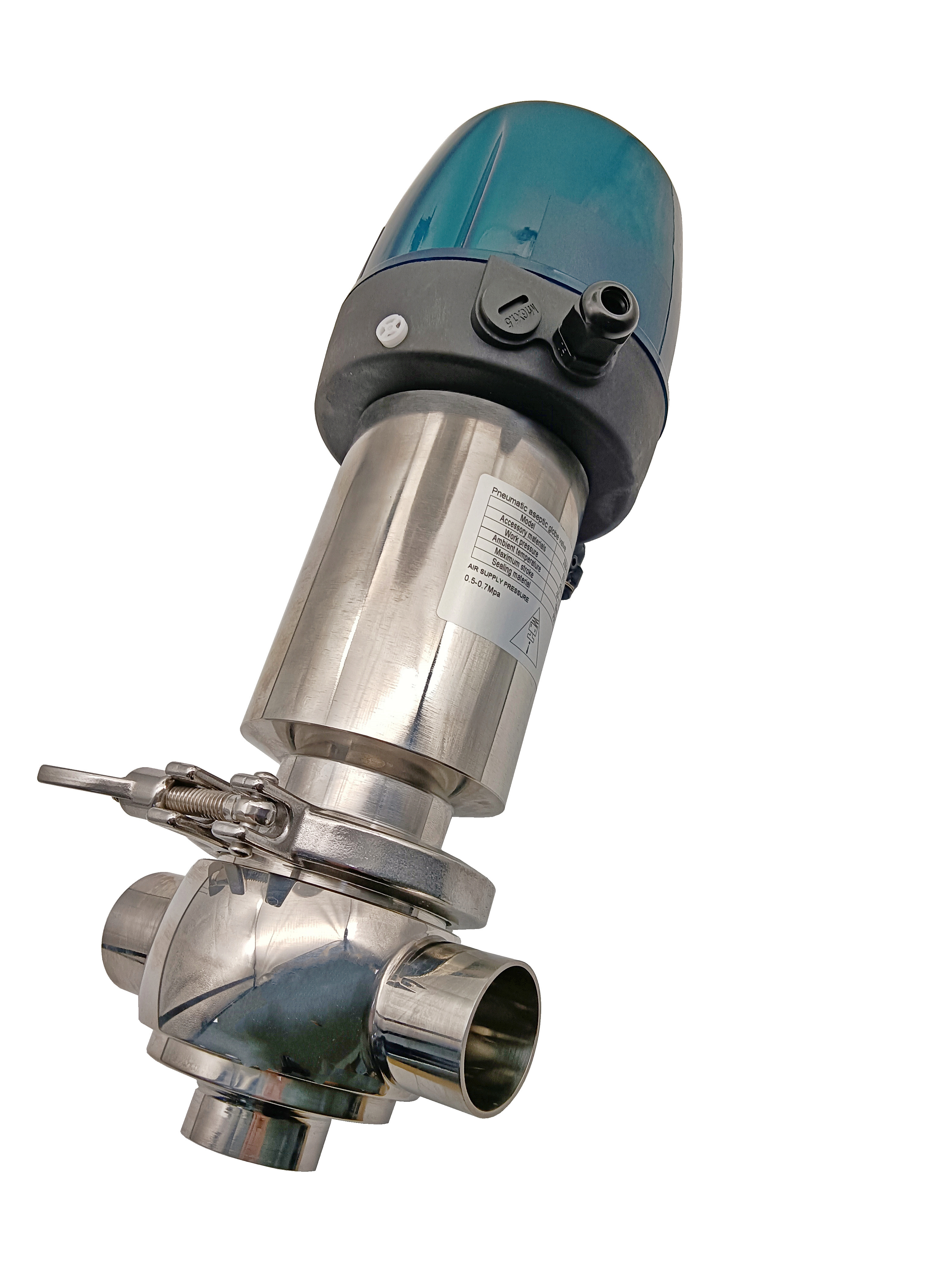 SS304 Food Grade Sanitary Intelligent 3 way aseptic diversing valves with 24V Control Head