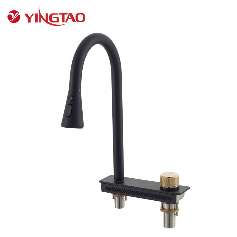 Pullable Water Stream Kitchen Tap Faucet Multi-Function Black Commercial Stainless Steel Restaurant Shower Pull Out Faucets