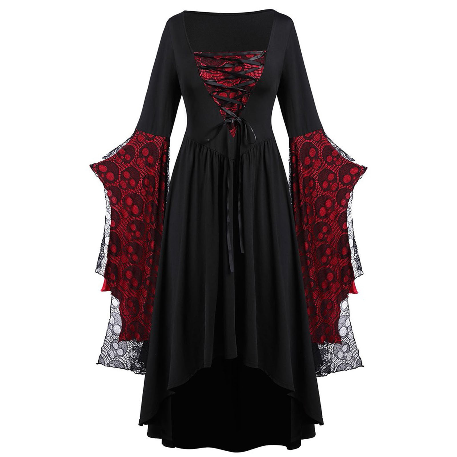 Vintage Halloween Cosplay Costume Witch Vampire Gothic Dress Ghost Dresses Up Party Printed Medieval Ghost Bride Female Clothes