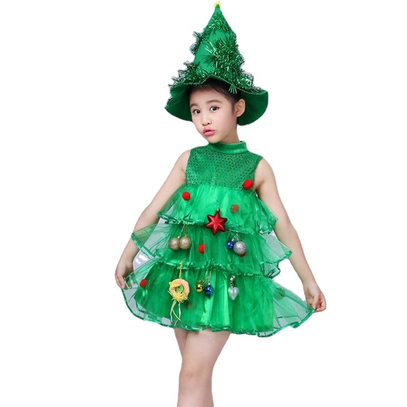 Toddler Kids Baby Girls Christmas Tree Costume Dress Outfits Green Elf Kindergarten Dance Costume