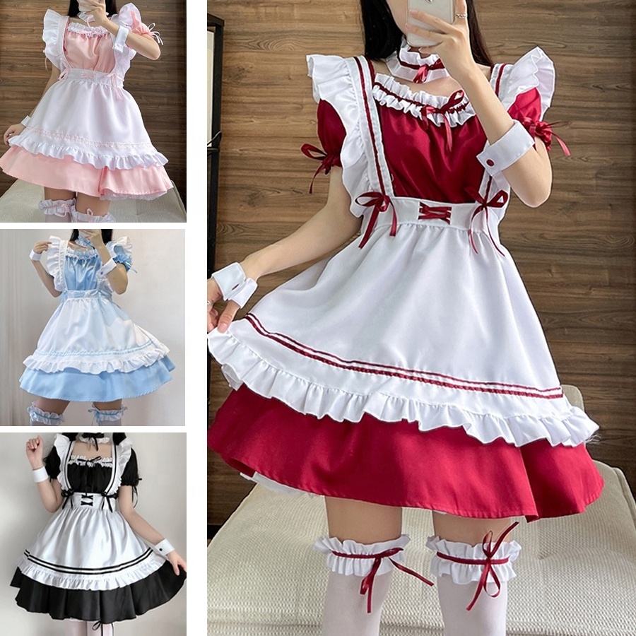 Lolita Maid Dress Girls Women Lovely Maid Cosplay Anime Costumes Lolita Dresses Cafe Waitress Maid Outfit Halloween Costume