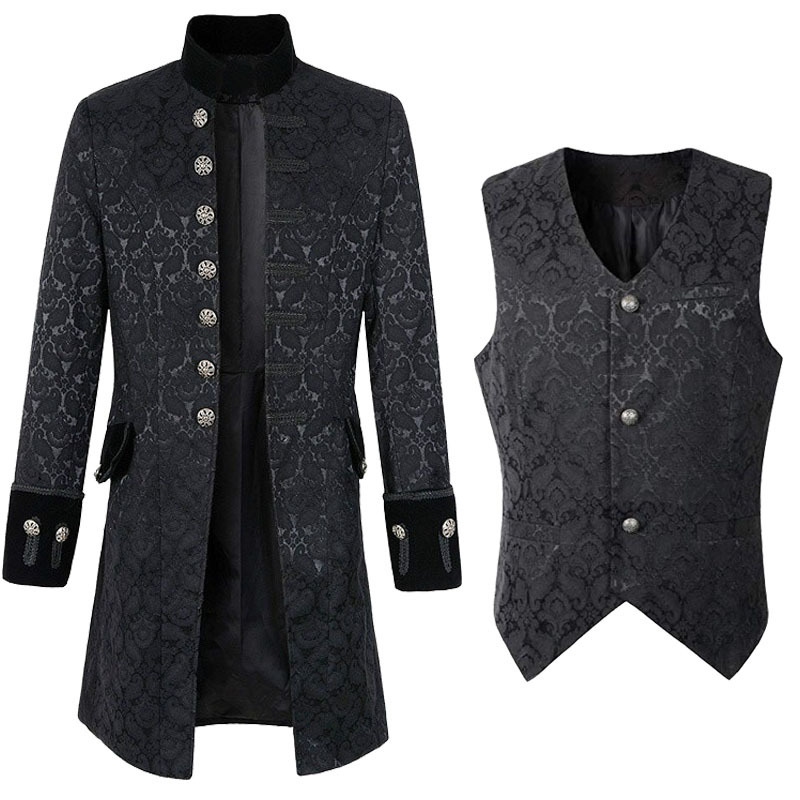 Mens Vintage Steampunk Jacket, Embroidered Victorian Tailcoat Medieval Gothic Vampire Cosplay Halloween Costume