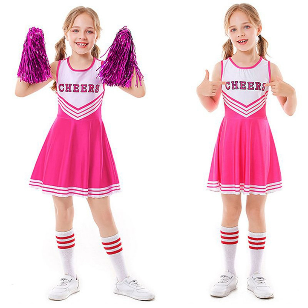 Kid Girls Cheerleader Costume Dress Pompoms Outfit Purim Schoolgirl Cheer Stage Performance Cheerleading Uniform