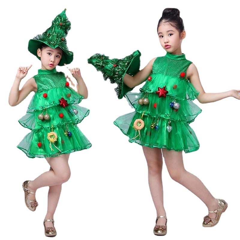 Toddler Kids Baby Girls Christmas Tree Costume Dress Outfits Green Elf Kindergarten Dance Costume