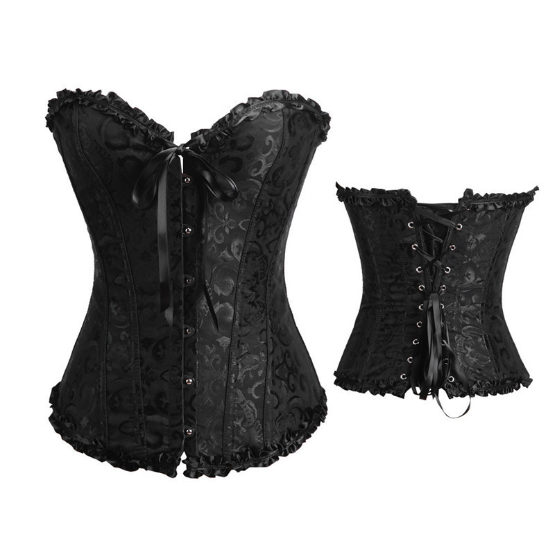 Sexy Boned Over Bust Lace Up Corset Bustier Top Dress Punk Women Steel Boned Waist Training Corset