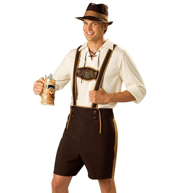 3 Pcs Oktoberfest Mens Lederhosen Oktoberfest Bavarian German Beer Costume Halloween Costume Adult's Stage Performance Clothing