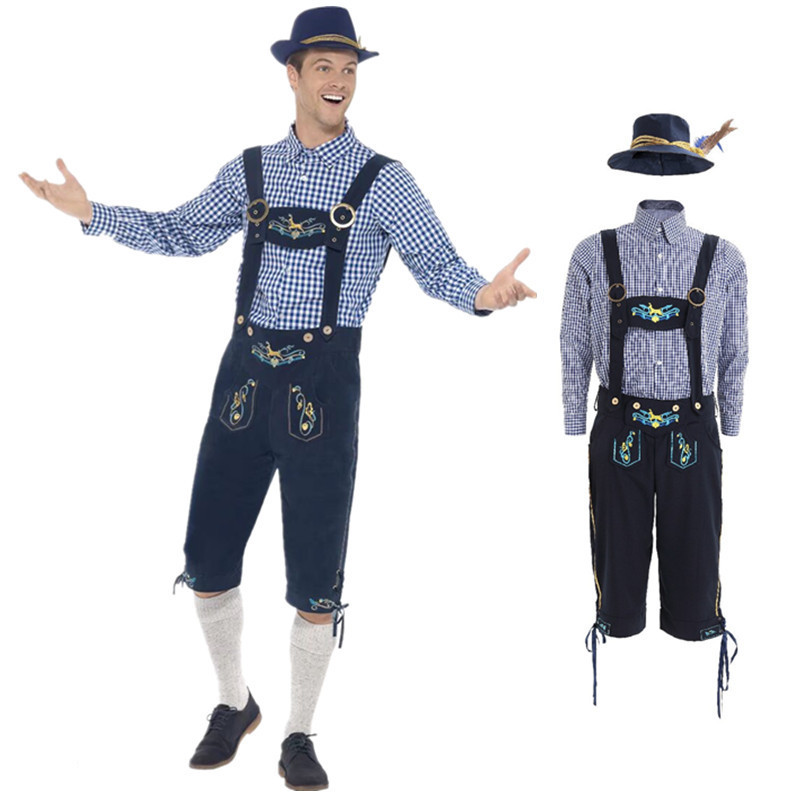 3 Pcs Oktoberfest Mens Lederhosen Oktoberfest Bavarian German Beer Costume Halloween Costume Adult's Stage Performance Clothing